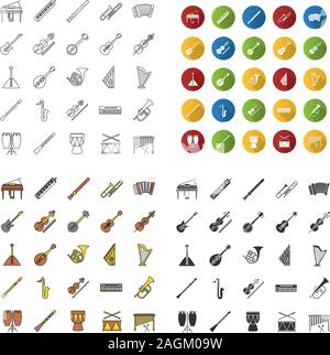 Musical styles and sound - line design style icons set Stock Vector ...