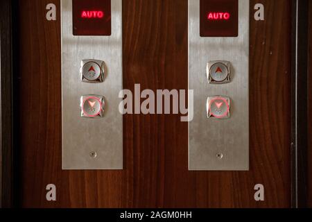 Elevator call buttons. selective focus, shallow depth of field Stock Photo