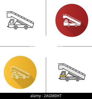Stair truck icon. Airstair. Passenger gangway. Flat design, linear and color styles. Isolated vector illustrations Stock Vector