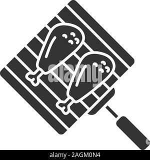 Hand grill with chicken legs glyph icon. Grilled turkey drumsticks. Silhouette symbol. Negative space. Vector isolated illustration Stock Vector