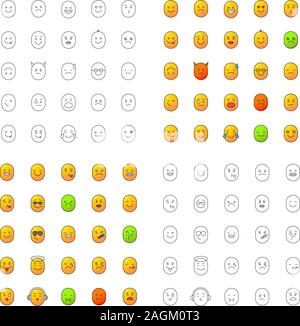 Smiles icons set. Emoticons. Feelings, emotions. Linear, flat design, color and glyph styles. isolated vector illustrations Stock Vector