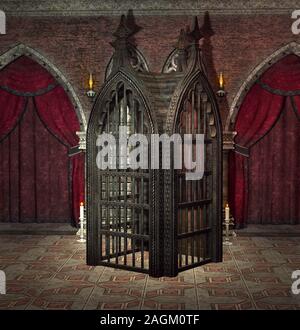 Mysterious iron cage in a dark gothic room Stock Photo