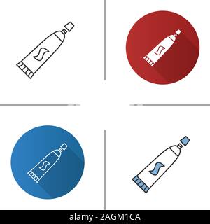 Toothpaste icon. Dentifrice. Flat design, linear and color styles. Isolated vector illustrations Stock Vector