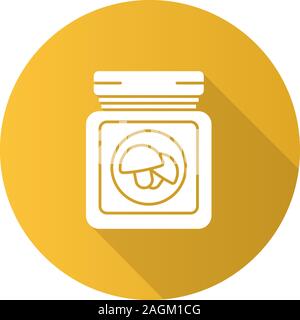 Canned mushrooms flat design long shadow glyph icon. Vector silhouette illustration Stock Vector