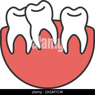 Crooked teeth color icon. Malocclusion. Wisdom tooth problem. Isolated vector illustration Stock Vector