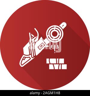Chainsaw flat linear long shadow icon. Logging. Petrol-driven power chainsaw. Vector outline symbol Stock Vector