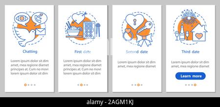 Online dating onboarding mobile app page screen with linear concepts. Romantic relationships development steps graphic instructions. UX, UI, GUI vecto Stock Vector