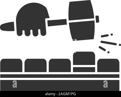 Pavement bricks with lump hammer glyph icon. Builder's hand. Silhouette symbol. Negative space. Vector isolated illustration Stock Vector