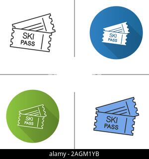 Ski pass icon. Lift tickets. Flat design, linear and color styles. Isolated vector illustrations Stock Vector