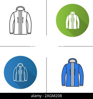 Ski jacket icon. Winter outerwear. Flat design, linear and color styles. Isolated vector illustrations Stock Vector