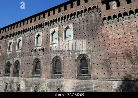 Exterior wall of Sforza Castle, Milan, Lombardy province, Italy, Europe Stock Photo