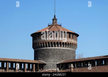 Sforza Castle, guard tower, Milan, Lombardy province, Italy, Europe Stock Photo