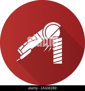 Angle grinder machine polishing wooden plank flat linear long shadow icon. Vector outline symbol Stock Vector