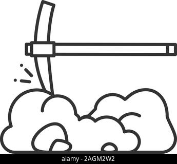 Pick axe breaking rocks linear icon. Thin line illustration. Mining. Navvy pick. Contour symbol. Vector isolated outline drawing Stock Vector