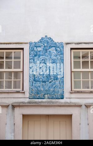 Blue tile decoration (Azulejos) at Praca do Comercio, (Commercial square) old town, Coimbra, Portugal Stock Photo