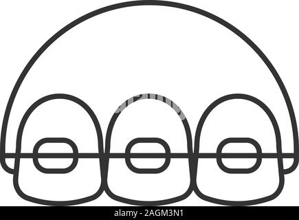Dental braces linear icon. Thin line illustration. Teeth aligning. Contour symbol. Vector isolated drawing Stock Vector
