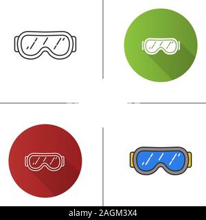 Ski goggles icon. Snow glasses. Safety eyeglasses. Flat design, linear and color styles. Isolated vector illustrations Stock Vector