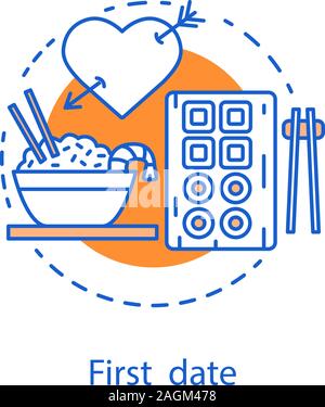 First date concept icon. Romantic relationships idea thin line illustration. Sushi date. Vector isolated outline drawing Stock Vector