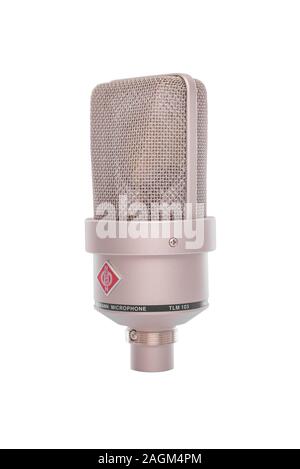 Large diaphragm condenser studio microphone Neumann tlm 103 and Zoom H5  recorder on a wooden background Stock Photo - Alamy