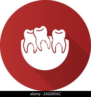 Crooked teeth flat design long shadow glyph icon. Malocclusion. Wisdom tooth problem. Vector silhouette illustration Stock Vector