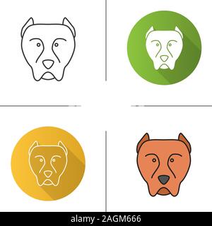 Pit bull icon. Staffordshire Terrier. Fighting dog breed. Flat design, linear and color styles. Isolated vector illustrations Stock Vector