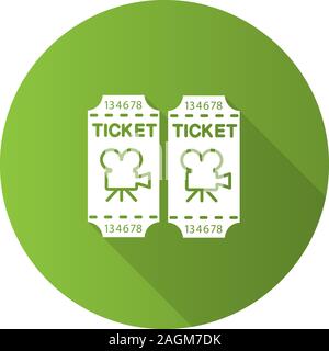 Cinema tickets flat design long shadow glyph icon. Vector silhouette illustration Stock Vector