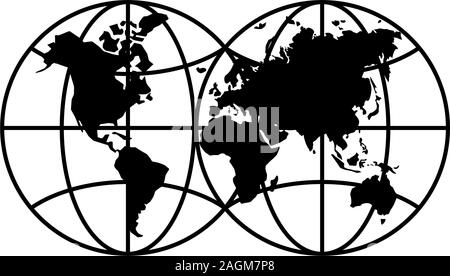 World planet simple black icon. Globe earth hemisphere combination vector symbol Stock Vector