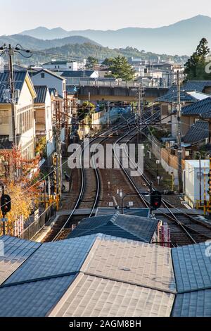 KYOTO, JAPAN -22nd November 2019: Arashiyama Station is a tram stop  and the western terminus of the Randen Arashiyama Line that begins at Shijō-Ōmiya Stock Photo