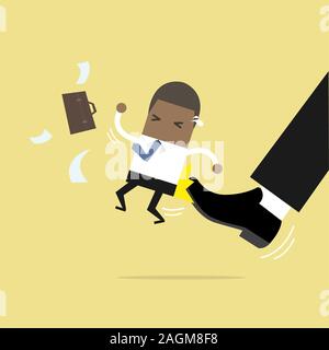 African businessman being kicked by boss. Stock Vector