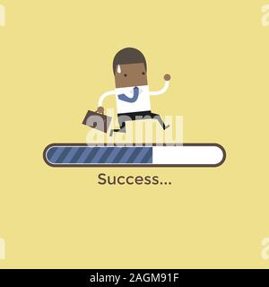 African businessman run on progress loading bar, Success concept Stock Vector