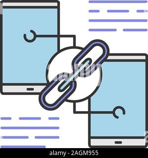 Link sharing color icon. Hyperlink. Data transfer. Phones connection. Isolated vector illustration Stock Vector
