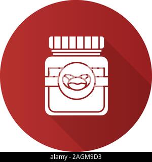 Coffee glass jar with lid flat design long shadow glyph icon. Vector silhouette illustration Stock Vector
