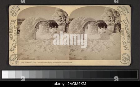 Niagara, five feet of frozen spray on arch in Prospect Park  #585, Squaw and pappoose... was exhibited in 400 Years of Native American portraits: Prints & Photographs from the Collections of the New York Public Library, October, 1992 - January, 1993. Includes a view with a label reading Stereoscopic cabinet of F.L. Spangler, series 1, No. 88, Subject Niagara. Robert Dennis Collection of Stereoscopic Views. Some views formerly owned by Isaac Myer Views are numbered: 1, 2, 7, 10, 16, 18, 26, 28, 32, 40, 51, 59, 60, 68, 77, 88-90,97, 99, 103, 106, 108, 111, 118, 132, 138, 144, 149, 159, 207, 208, Stock Photo