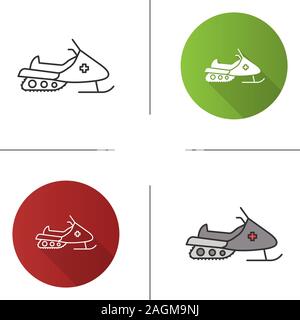 Snowmobile icon. Motor sled. Flat design, linear and color styles. Isolated vector illustrations Stock Vector