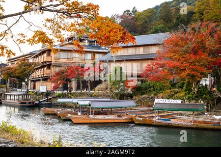 KYOTO, JAPAN -23th  November 2019: Arashiyama is an area in western Kyoto centered around the Katsura River and surrounding mountains Stock Photo