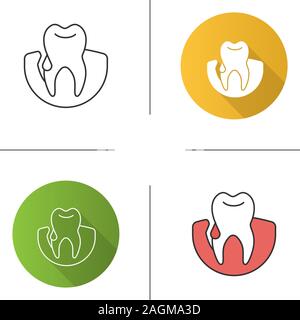 Gum bleeding icon. Gingivitis. Flat design, linear and color styles. Isolated vector illustrations Stock Vector