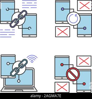 Smartphone displays color icons set. Link sharing, connection and synchronization error. Isolated vector illustrations Stock Vector