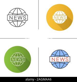 Global news icon. Newscast. Flat design, linear and color styles. Isolated vector illustrations Stock Vector
