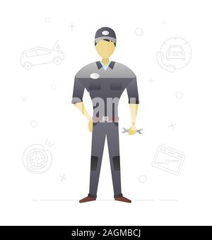 Plumber flat character design. Sanitary technician with wrench. Vector isolated illustration Stock Vector