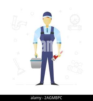 Plumber flat character design. Sanitary technician. Vector isolated illustration Stock Vector