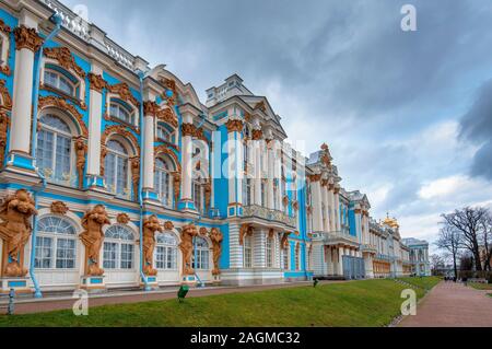 The Catherine Palace, located in the town of Tsarskoe selo. Russian residence of Romanov Tsars in Tsarskoye Selo (Pushkin), Saint Petersburg, Russia Stock Photo