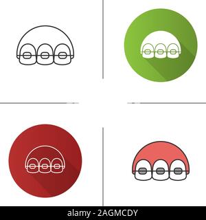 Dental braces icon. Teeth aligning. Flat design, linear and color styles. Isolated vector illustrations Stock Vector