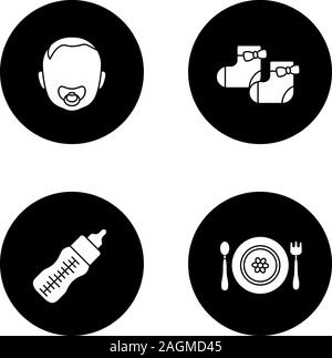 Baby plate with spoon and fork glyph icon. Silhouette symbol. Negative ...