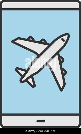 Smartphone airplane mode color icon. Mobile phone screen with plane. Isolated vector illustration Stock Vector