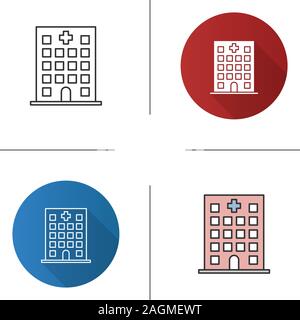 Hospital icon. Clinic. Flat design, linear and color styles. Isolated vector illustrations Stock Vector