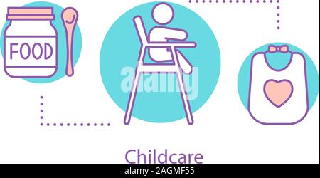 Childcare concept icon. Baby nutrition. Childhood idea thin line illustration. Kid feeding. Vector isolated outline drawing Stock Vector