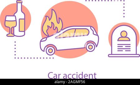 Car accident concept icon. Alcohol related death idea. Thin line illustration. Car crash compilation. Vector isolated outline drawing Stock Vector