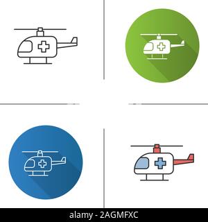 Medical helicopter icon. Air ambulance. Flat design, linear and color styles. Isolated vector illustrations Stock Vector
