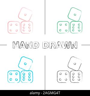 Dices hand drawn icons set. Probability theory. Gambling. Color brush stroke. Isolated vector sketchy illustrations Stock Vector