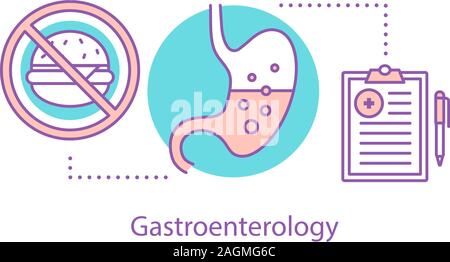 Gastroenterology concept icon. Digestive problems thin line illustration. Stomach disease. Vector isolated outline drawing Stock Vector